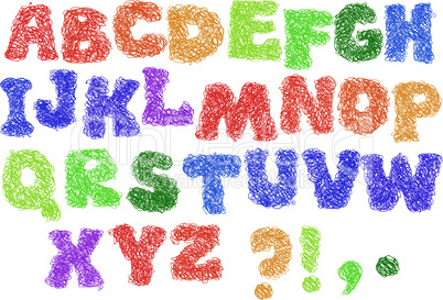 Sketch Alphabet - different colors letters are made like a scribble