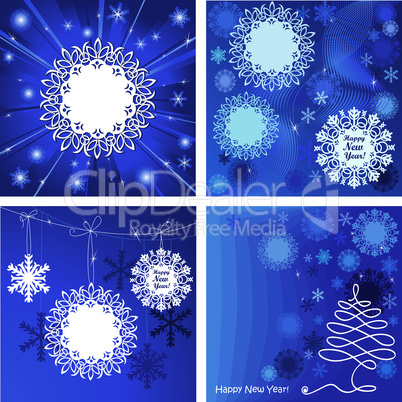 Four beautiful New Year gift cards, vector illustration