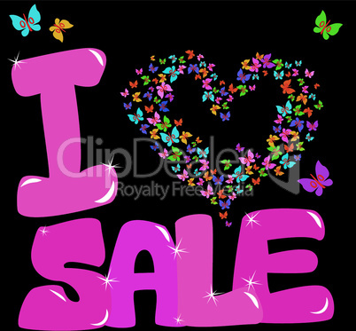 Sale concept with heart and butterfly