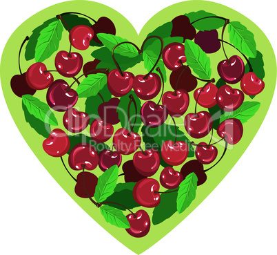 Heart is made by sweet cherries - illustration for Valentine`s Day