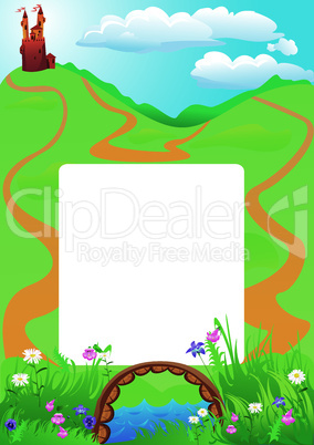 Portrait frame with fairy tale castle and beautiful country side landscape