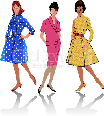 Set of elegant women - retro style fashion models - spring season
