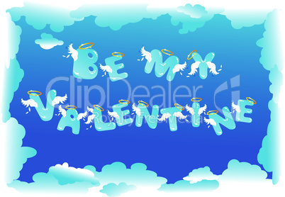 Postcard for Valentine`s Day with funny angels letters