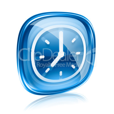 clock icon blue glass, isolated on white background