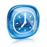 clock icon blue glass, isolated on white background