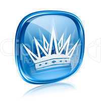 crown icon blue glass, isolated on white background.