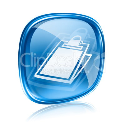 table icon blue glass, isolated on white background.