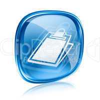 table icon blue glass, isolated on white background.