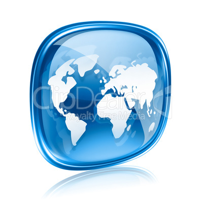 world icon blue glass, isolated on white background.