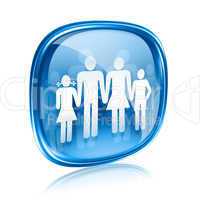 family icon blue glass, isolated on white background.