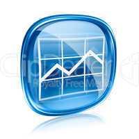 graph icon blue glass, isolated on white background.