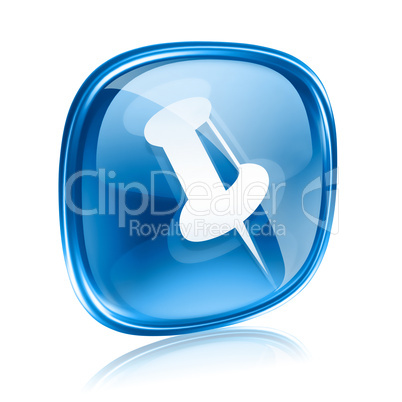 thumbtack icon blue glass, isolated on white background.