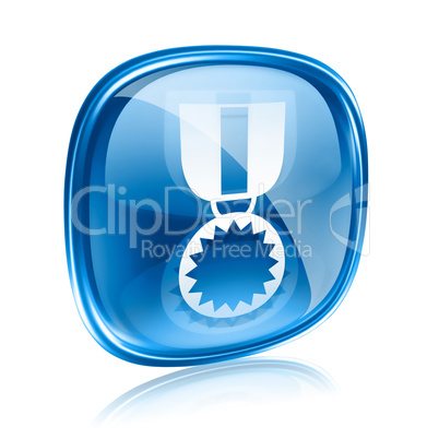 medal icon blue glass, isolated on white background.