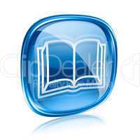book icon blue glass, isolated on white background.