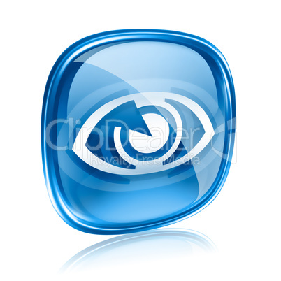 eye icon blue glass, isolated on white background.