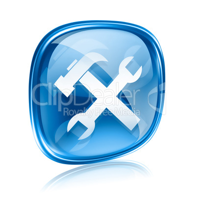 Tools icon blue glass, isolated on white background.