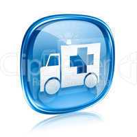 First aid icon blue glass, isolated on white background.