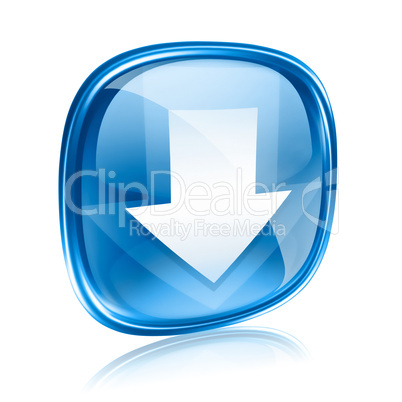 Download icon blue glass, isolated on white background.