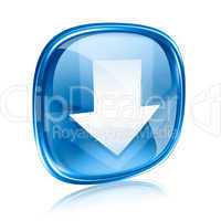 Download icon blue glass, isolated on white background.