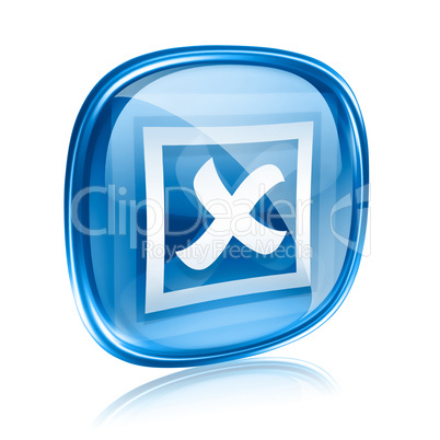 close icon blue glass, isolated on white background.