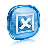 close icon blue glass, isolated on white background.