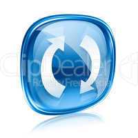 refresh icon blue glass, isolated on white background.