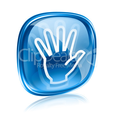 hand icon blue glass, isolated on white background.