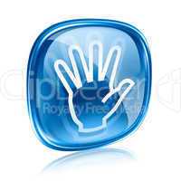 hand icon blue glass, isolated on white background.