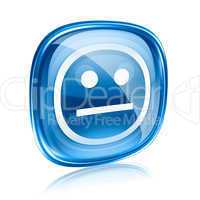 Smiley blue glass, isolated on white background.
