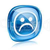Smiley dissatisfied blue glass, isolated on white background.