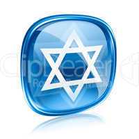 David star icon blue glass, isolated on white background.