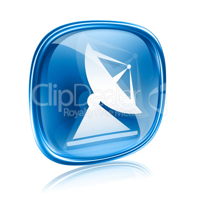 Antenna icon blue glass, isolated on white background