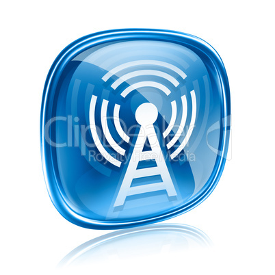 WI-FI tower icon blue glass, isolated on white background