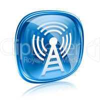 WI-FI tower icon blue glass, isolated on white background