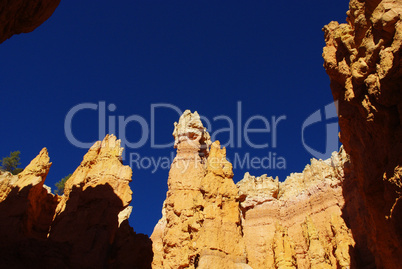 Deep blue sky on rock towers, Bryce Canyon National Park, Utah