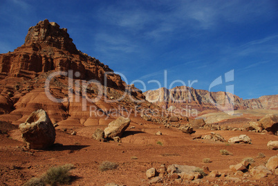 Boulders, red rocks and mountains,Vermillion Cliffs, Arizona
