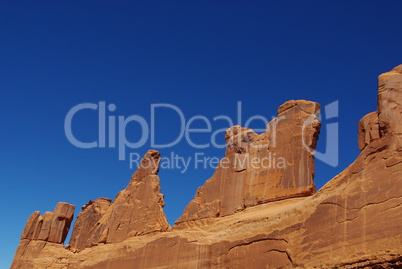 Red rock formations and blue sky, Arches National Park, Utah