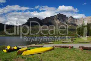 Yellow canoes and Brooks Lake, Wyoming
