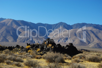 Volcanic rocks and mountains near South Haiwee Reservoir, California