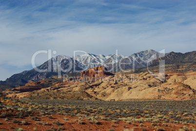 Desert, red rocks and snowy Henry Mountains, Utah