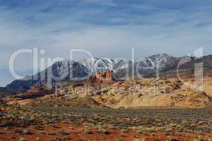 Desert, red rocks and snowy Henry Mountains, Utah