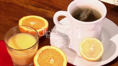 Orange juice, tea