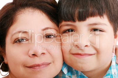 Close-up portrait of a smiling young mother and little son