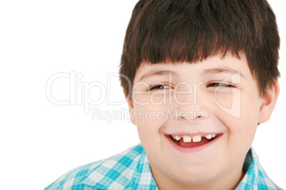 Closeup portrait of cute little boy laughing