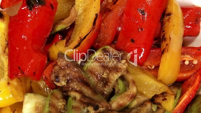 Food, roasted peppers, zucchini, eggplant