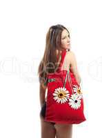 Girl portrait with red beach bag