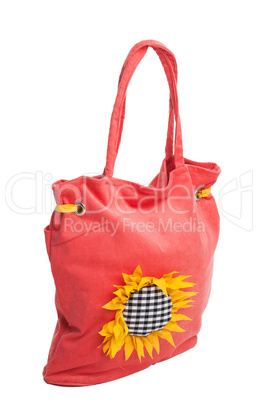 red beach bag with sunflower isolated