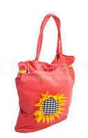 red beach bag with sunflower isolated