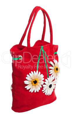red beach bag with flowers isolated