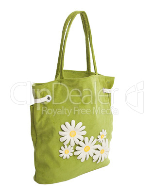 Green summer bach bag with camomile aplication